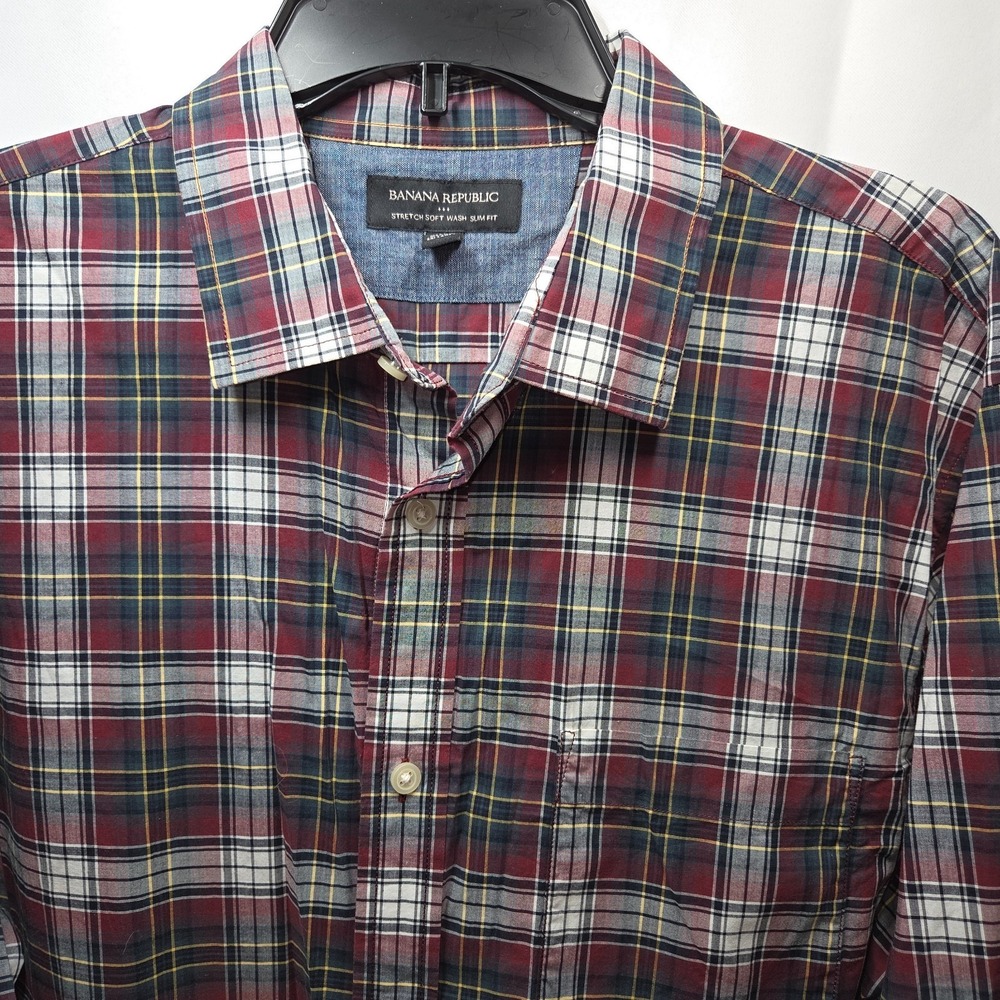 Banana Republic Slim Fit Burgundy Plaid Shirt Men's XL Long Sleeve Casual